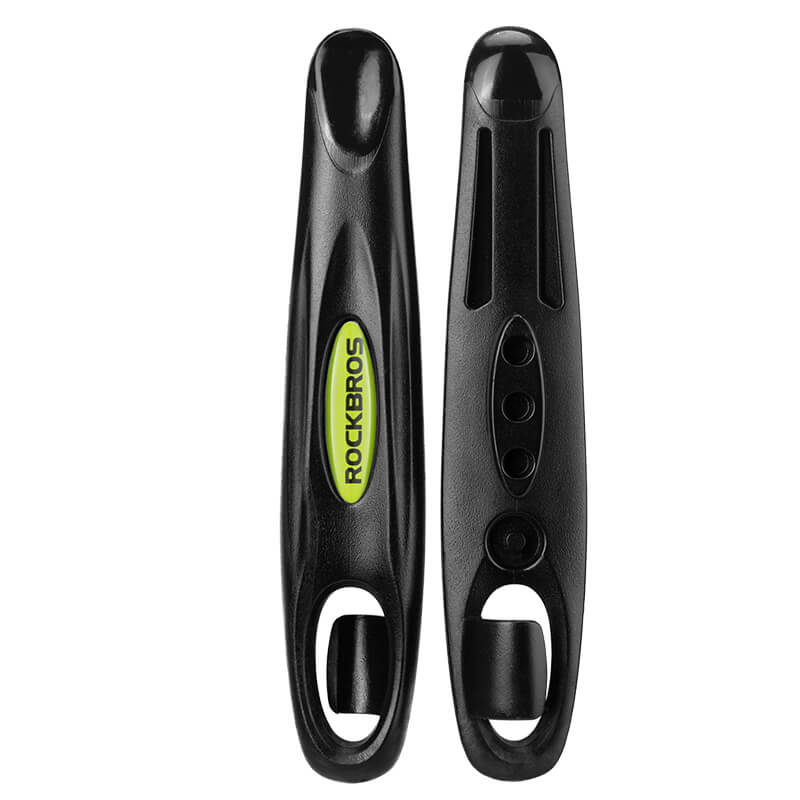 ROCKBROS bike tire lever with spoke hook, easy-grip design, clip-together storage, and built-in deflate valve