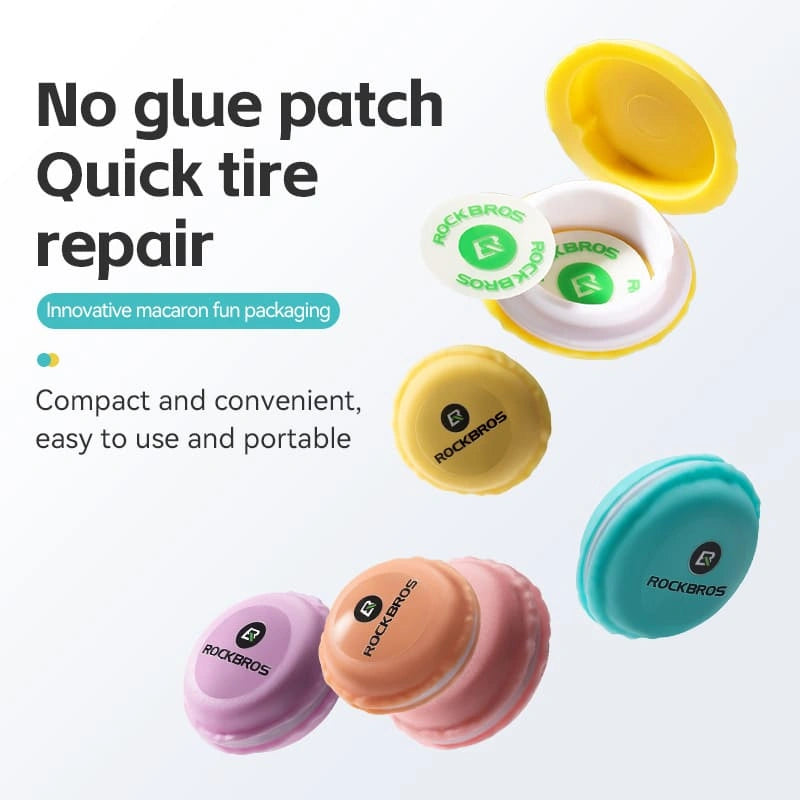 ROCKBROS Glueless bike tire repair patch kit with 6 self-adhesive patches and sandpaper for quick emergency repair