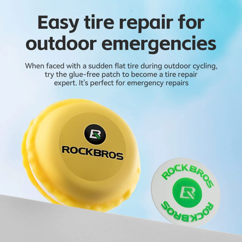 ROCKBROS Glueless bike tire repair patch kit with 6 self-adhesive patches and sandpaper for quick emergency repair