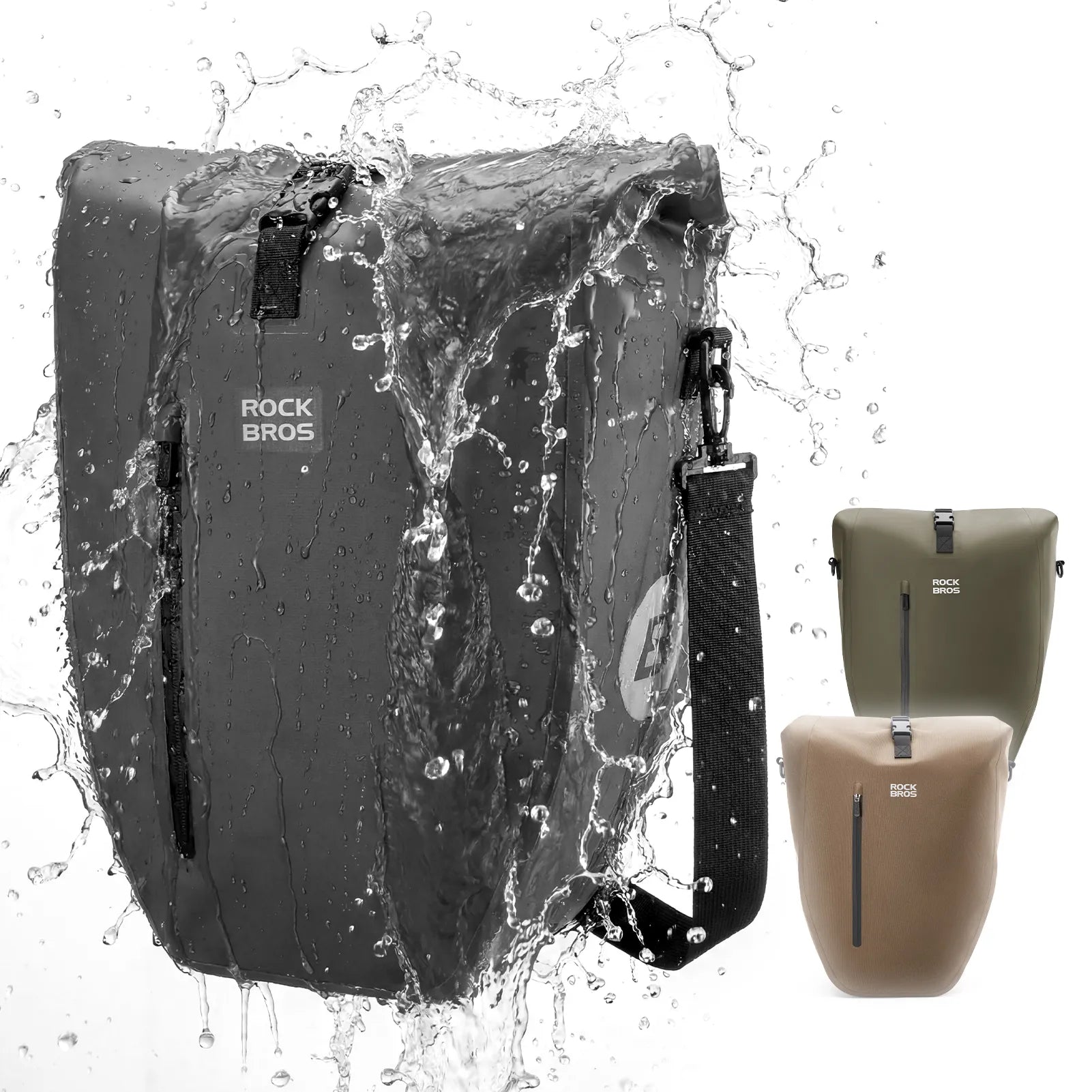 ROCKBROS black waterproof bike pannier 20L roll top rear rack bag
#Color_Black