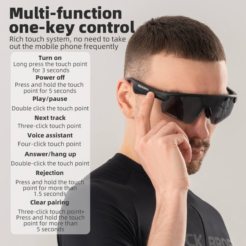 ROCKBROS Bluetooth Cycling Sunglasses – Polarized Smart Glasses with Hands-Free Calls