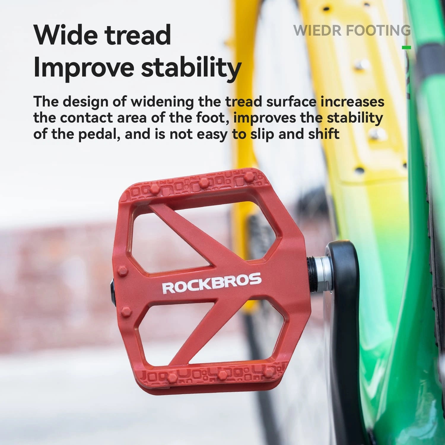 rockbros wide platform nylon bike pedals anti-slip sealed bearing durable for road mtb and commuting