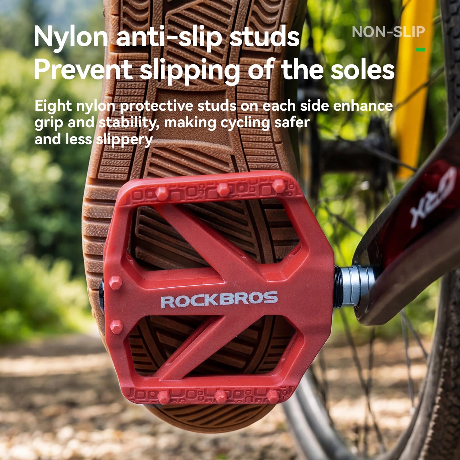rockbros wide platform nylon bike pedals anti-slip sealed bearing durable for road mtb and commuting