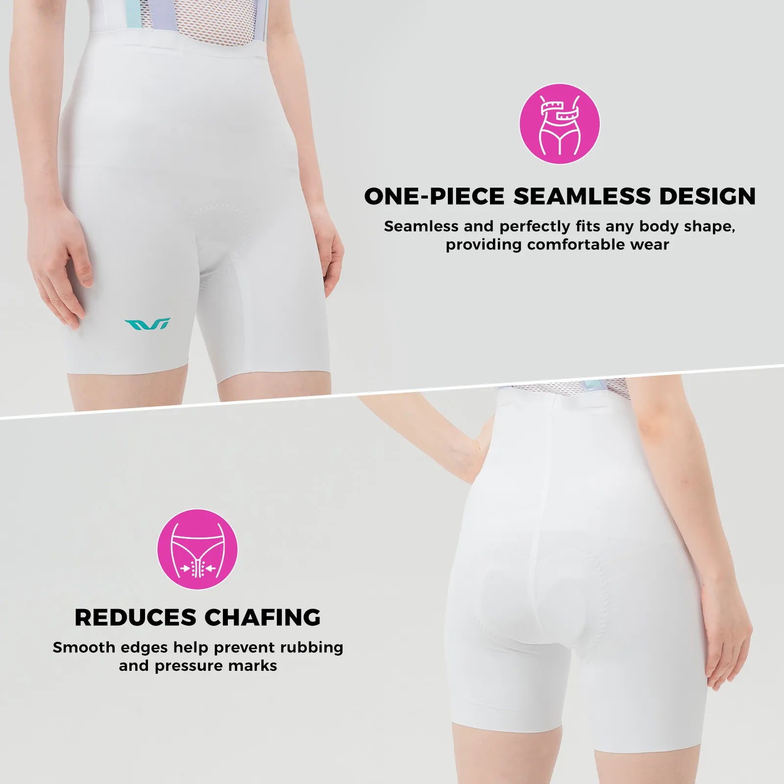 ROCKBROS TVI one-piece cycling bib shorts with ergonomic padding and seamless fit for long-distance road cycling
#Color_White