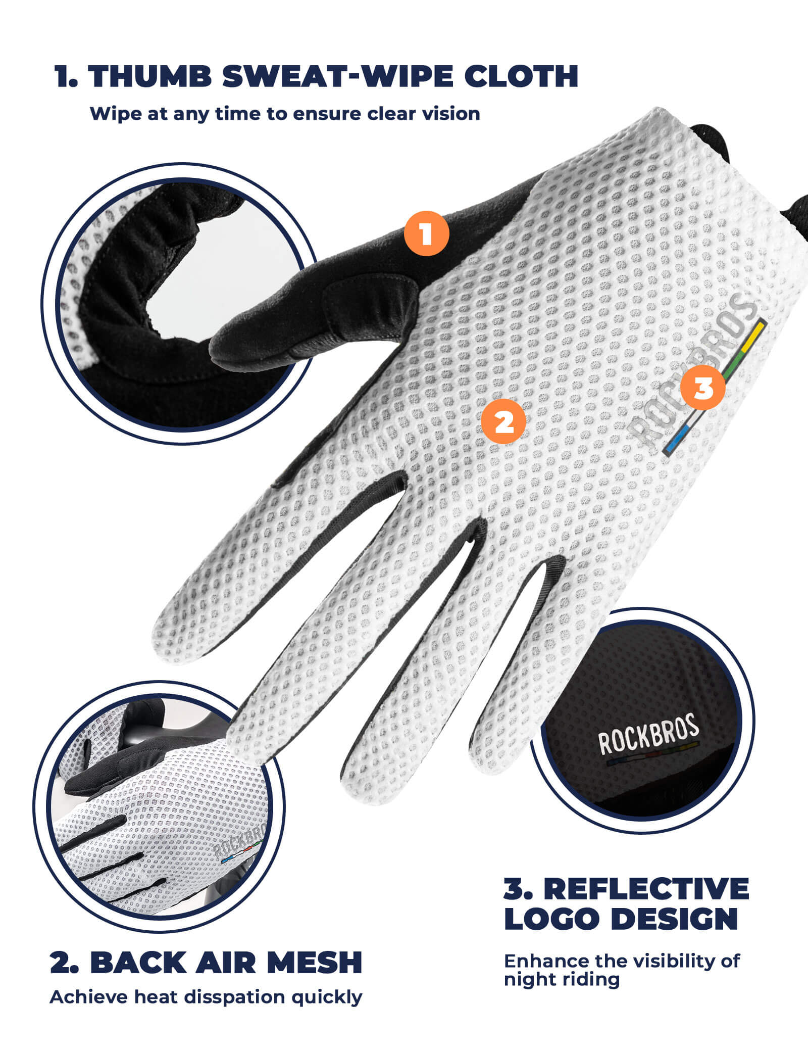 Breathable mesh back design of ROCKBROS cycling gloves, keeping hands cool during long-distance rides.
