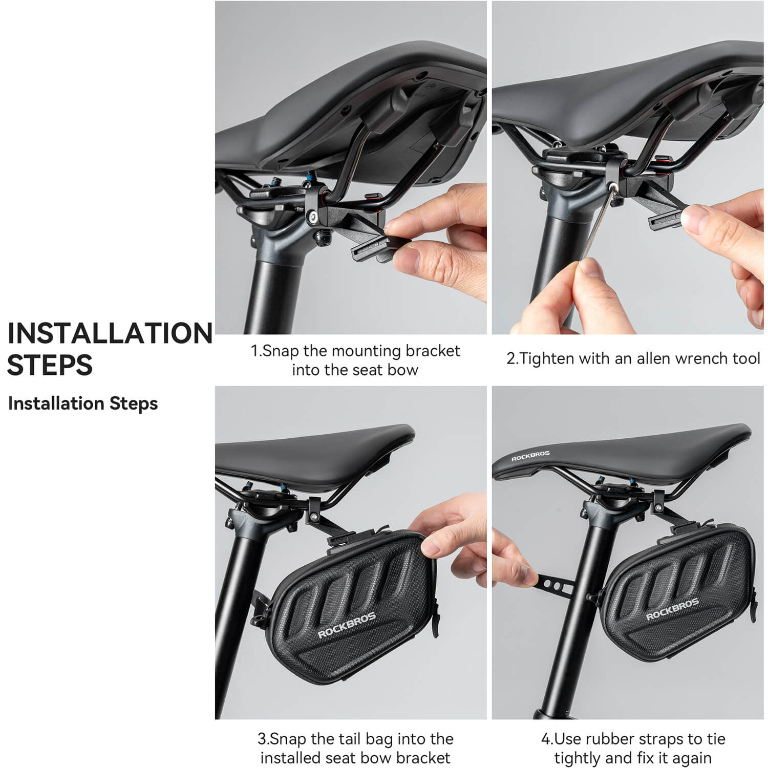 ROCKBROS C61 hard shell bike saddle bag with built-in light for safe cycling