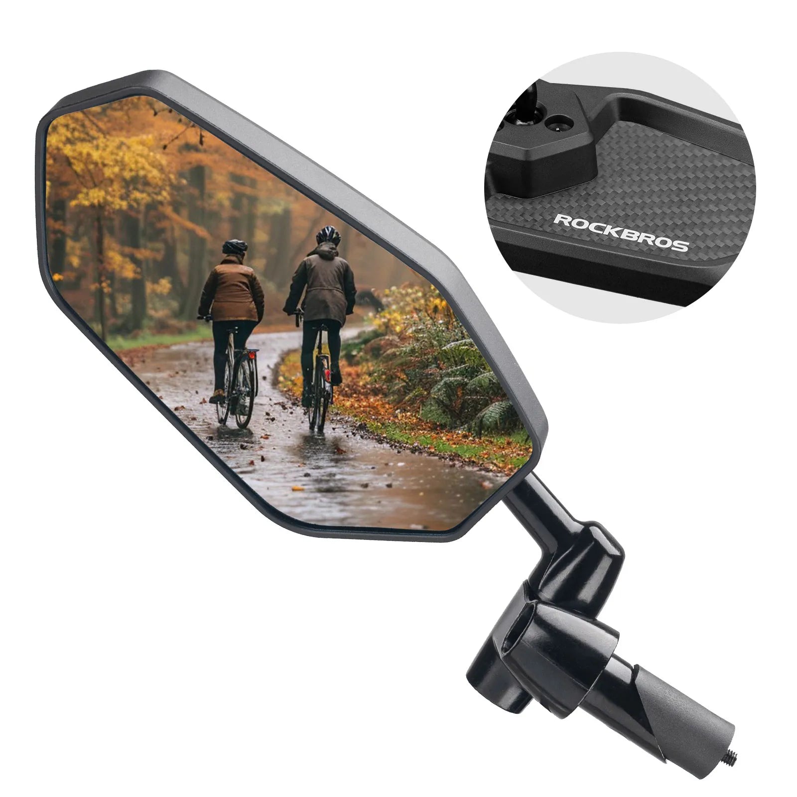 ROCKBROS carbon fiber bar end bike mirror with anti-glare blue convex lens and 360° adjustable rear view
#Style_Carbon