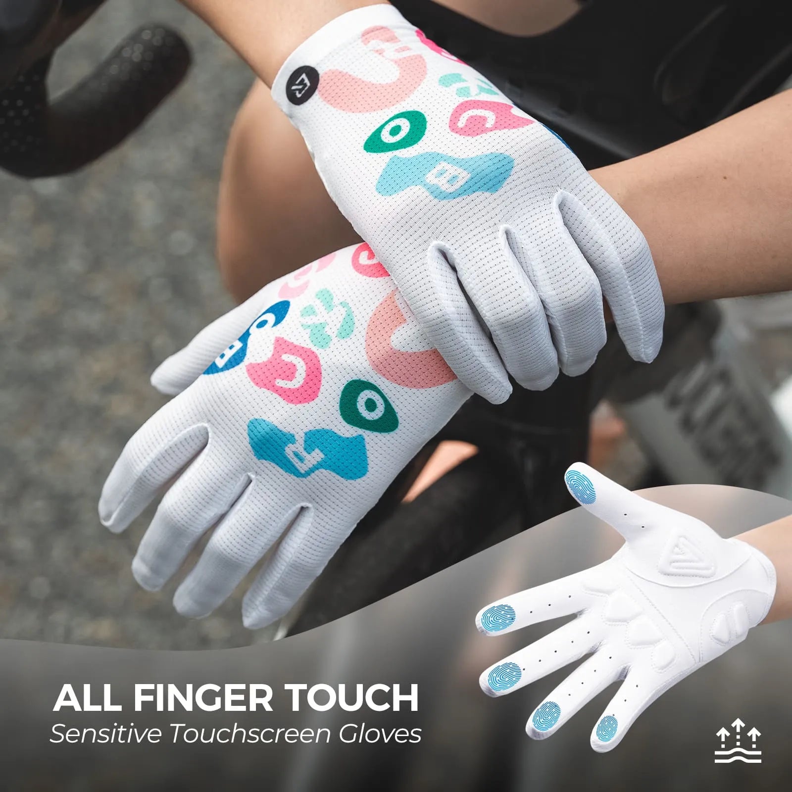 rockbros colorful lightweight full finger cycling gloves breathable anti-slip touchscreen for commuting training 
