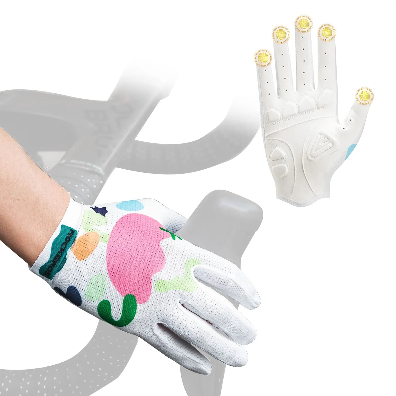 rockbros colorful lightweight full finger cycling gloves breathable anti-slip touchscreen for commuting training 
#Style_Colorful Flowers