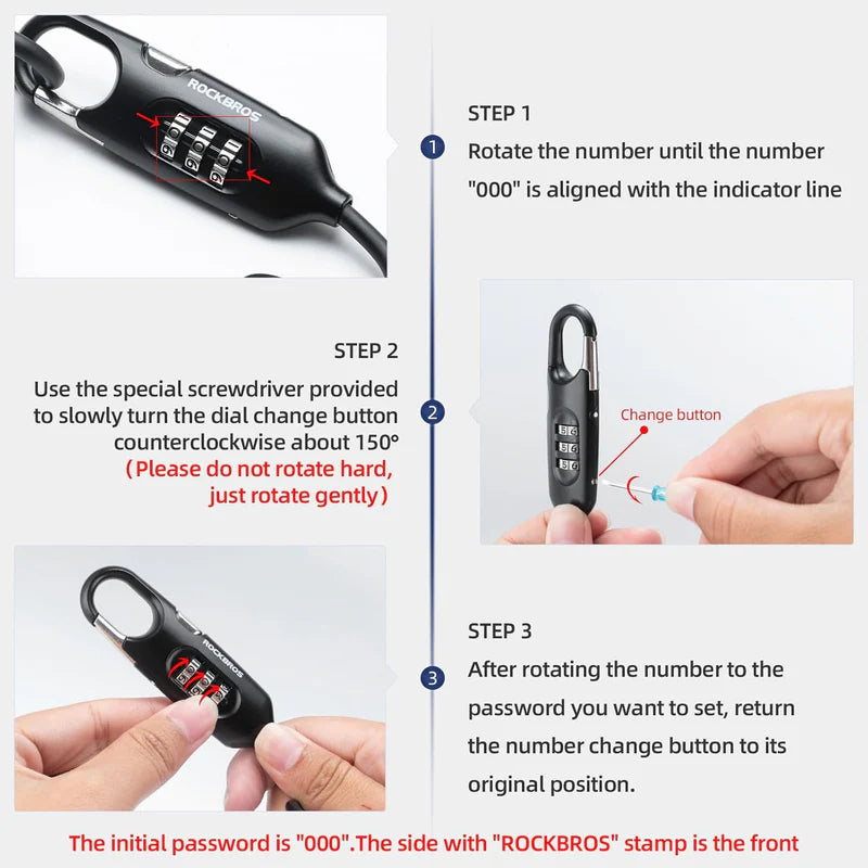 ROCKBROS combination bike cable lock anti-theft flexible steel lock for bicycles
#Color_Black