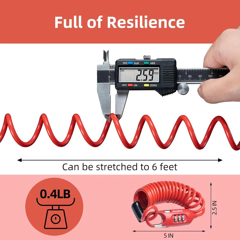 ROCKBROS combination bike cable lock anti-theft flexible steel lock for bicycles
#Color_Red