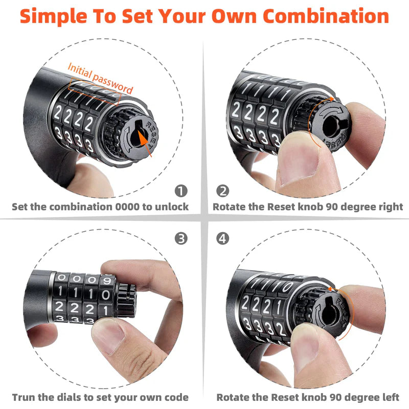 ROCKBROS combination bike chain lock with dual unlock system code and key