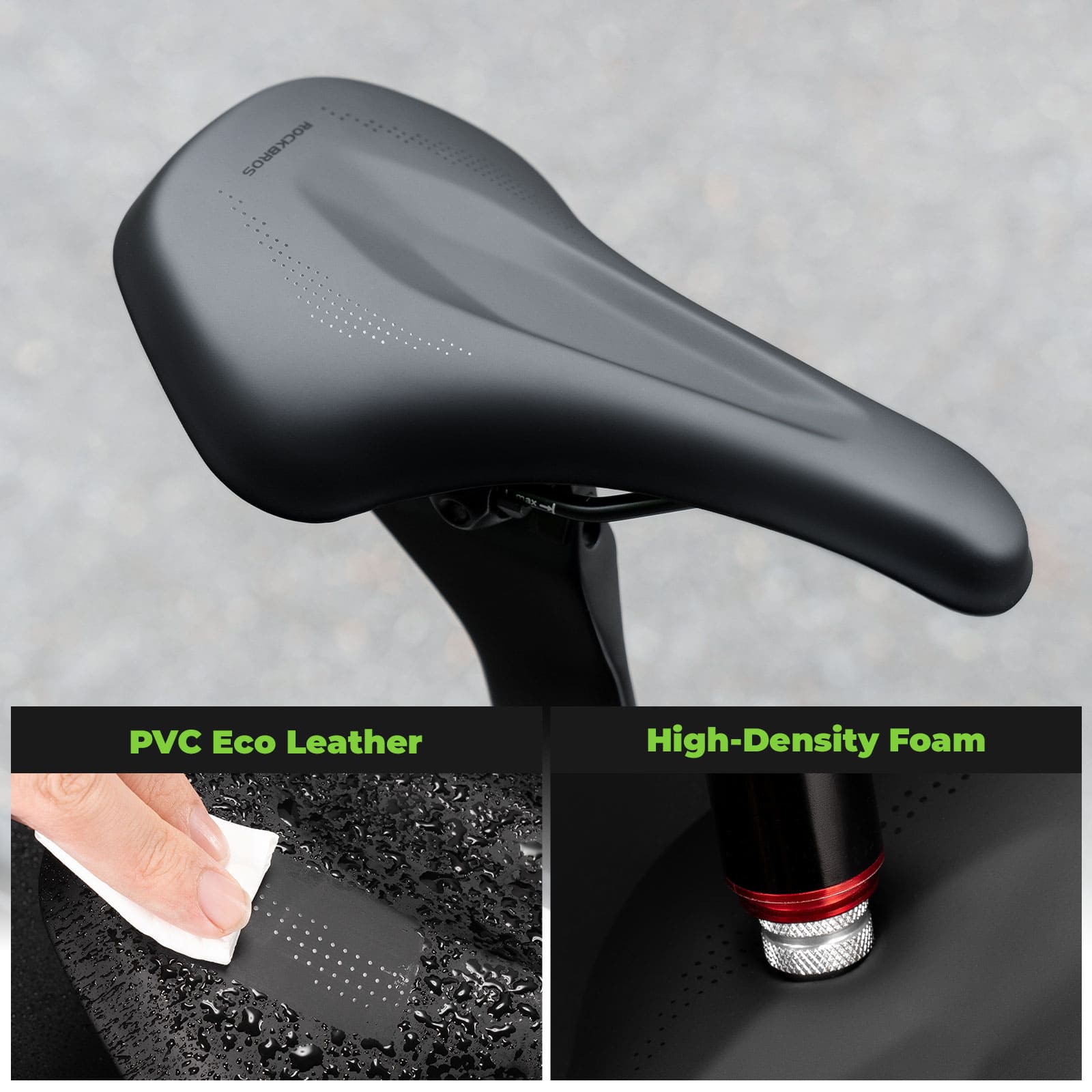 ROCKBROS bicycle saddle with PVC eco leather surface and high-density foam paddin