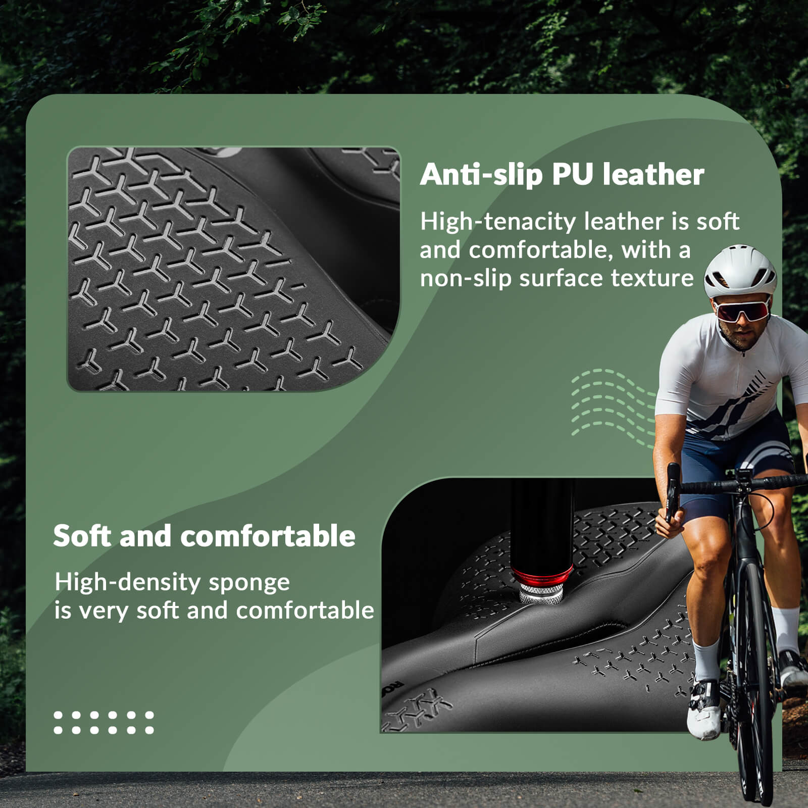ROCKBROS Comfortable Hollow Bike Saddle with Anti-Slip Leather and High-Density Foam for Road and Mountain Bikes