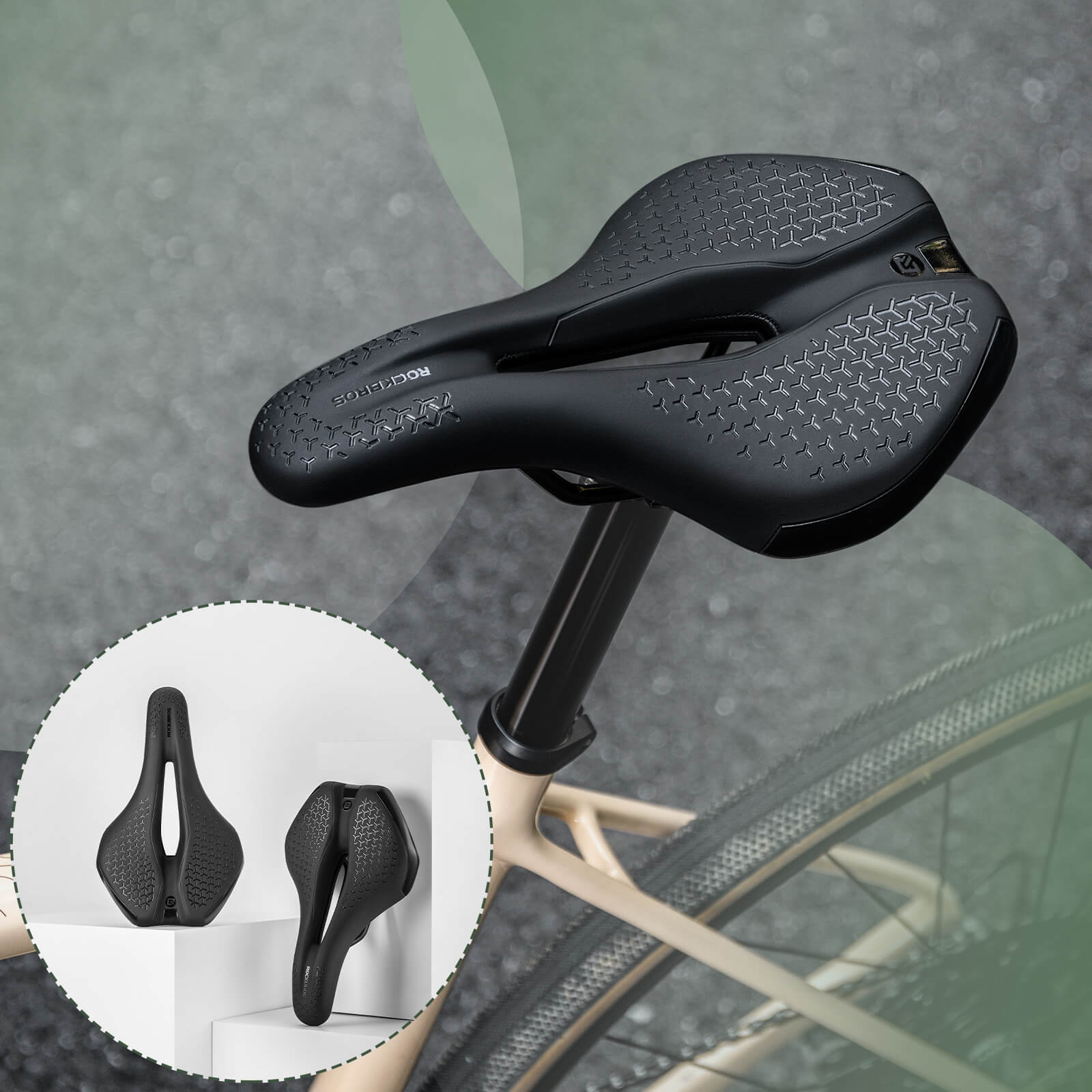 ROCKBROS Comfortable Hollow Bike Saddle with Anti-Slip Leather and High-Density Foam for Road and Mountain Bikes