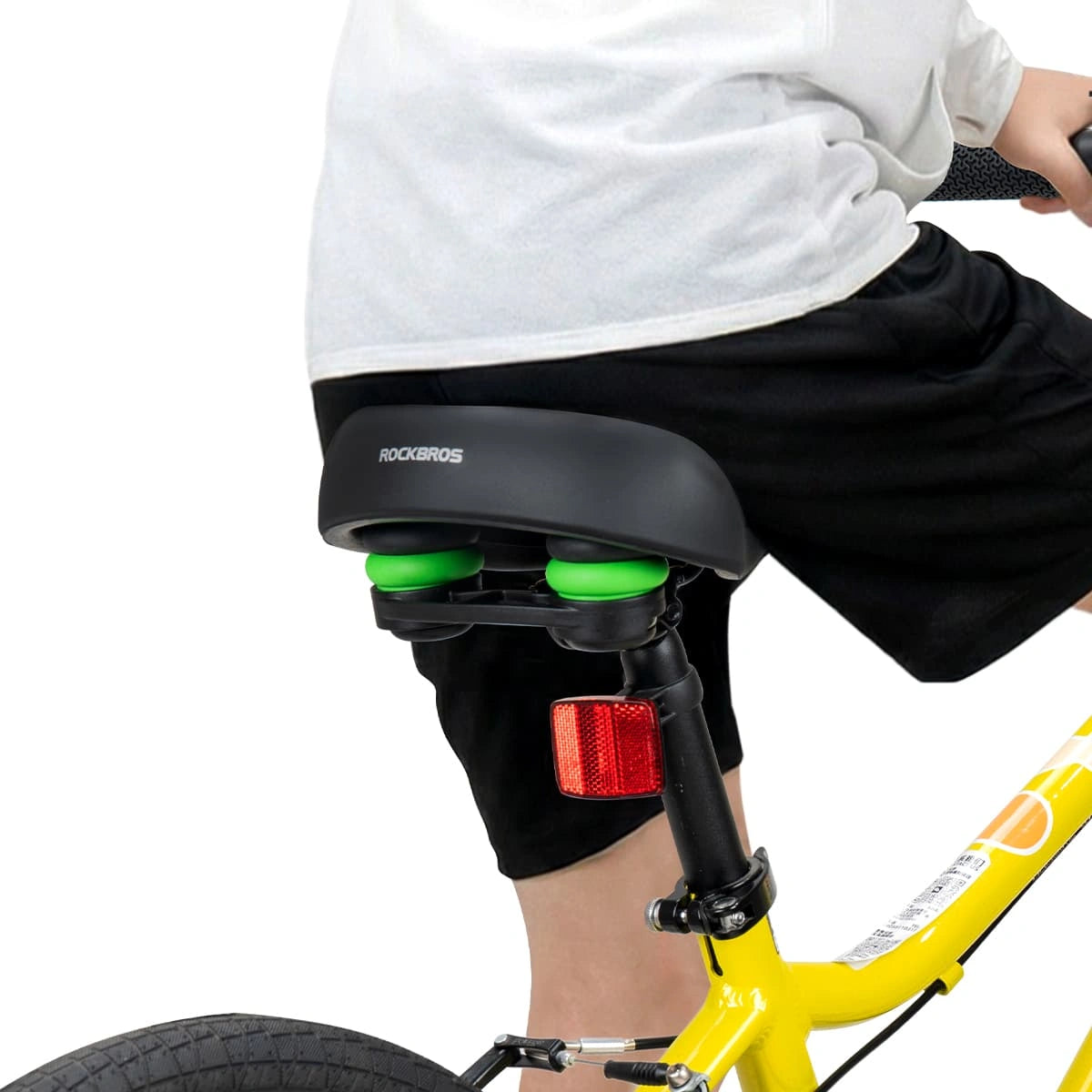ROCKBROS kids bike seat cushion with shock absorption, soft PU surface, foam padding, waterproof design