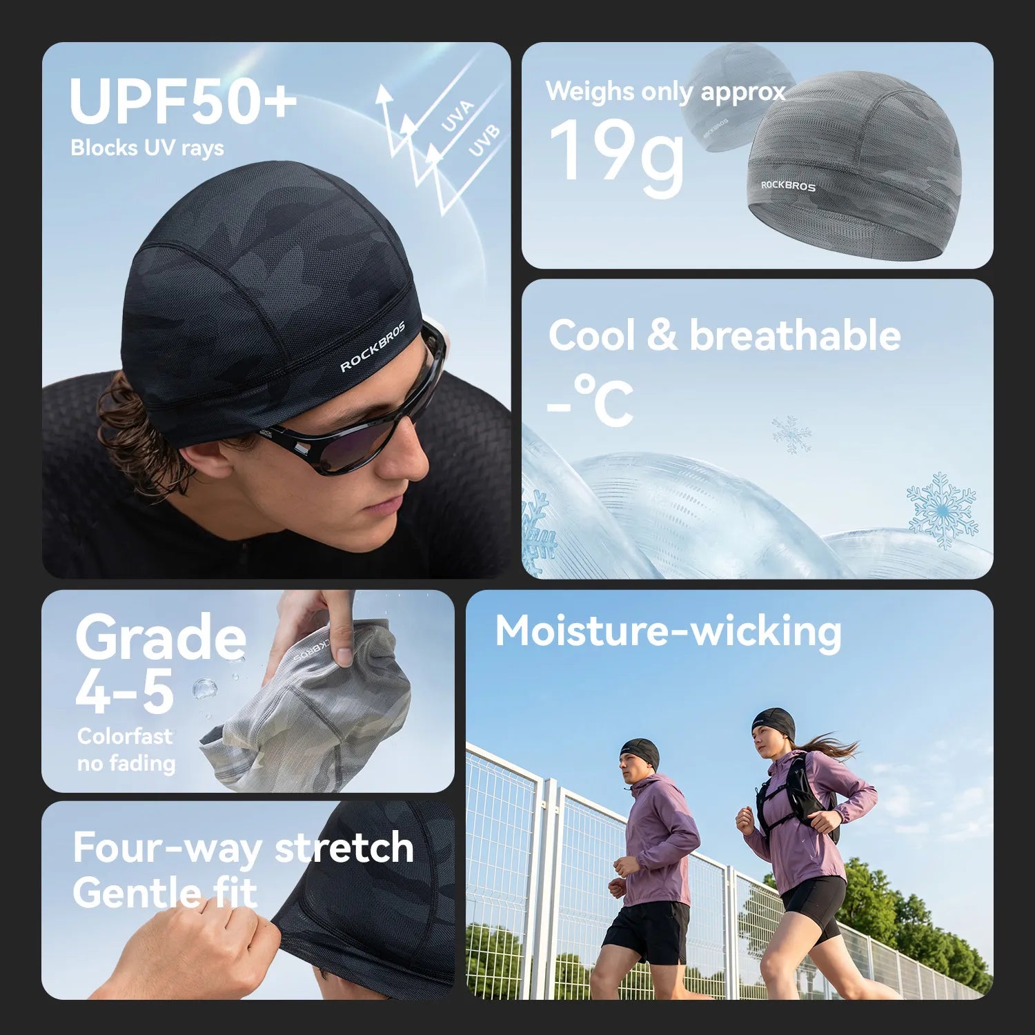 ROCKBROS Cooling Cycling Cap with UPF 50+ Sun Protection for Under Helmet and Outdoor Sports