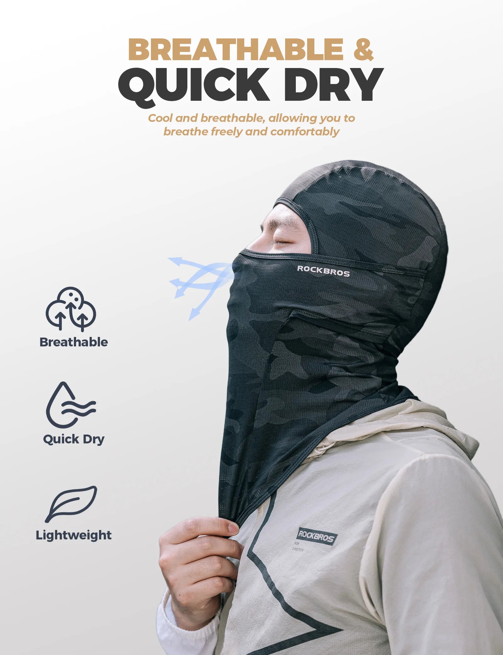 ROCKBROS cooling ice silk balaclava breathable UV protection face cover for cycling and outdoor riding