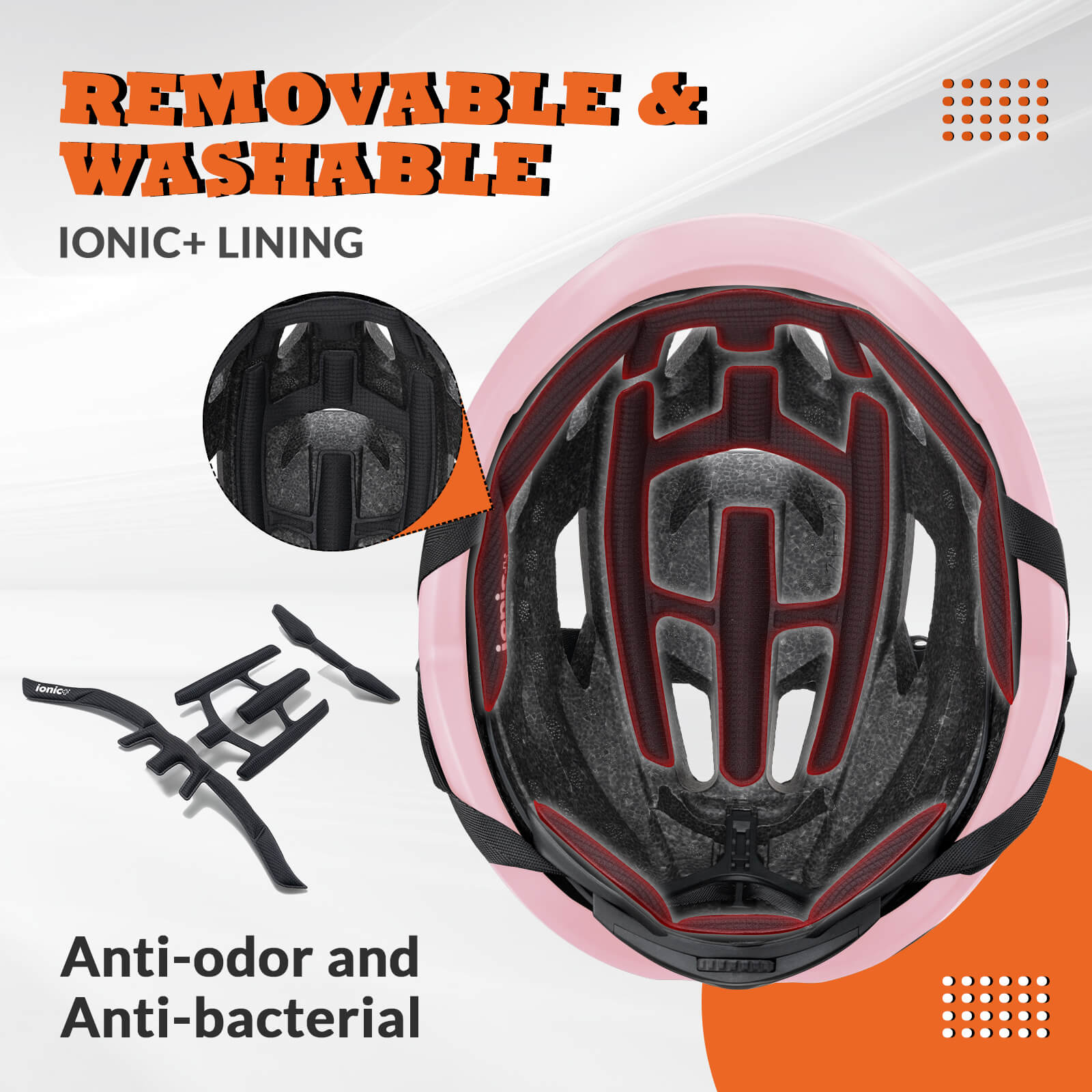 ROCKBROS cycling helmet with CPSC certification, ionic antibacterial liner, PC+EPS in-mold construction
#Color_Glossy Pink