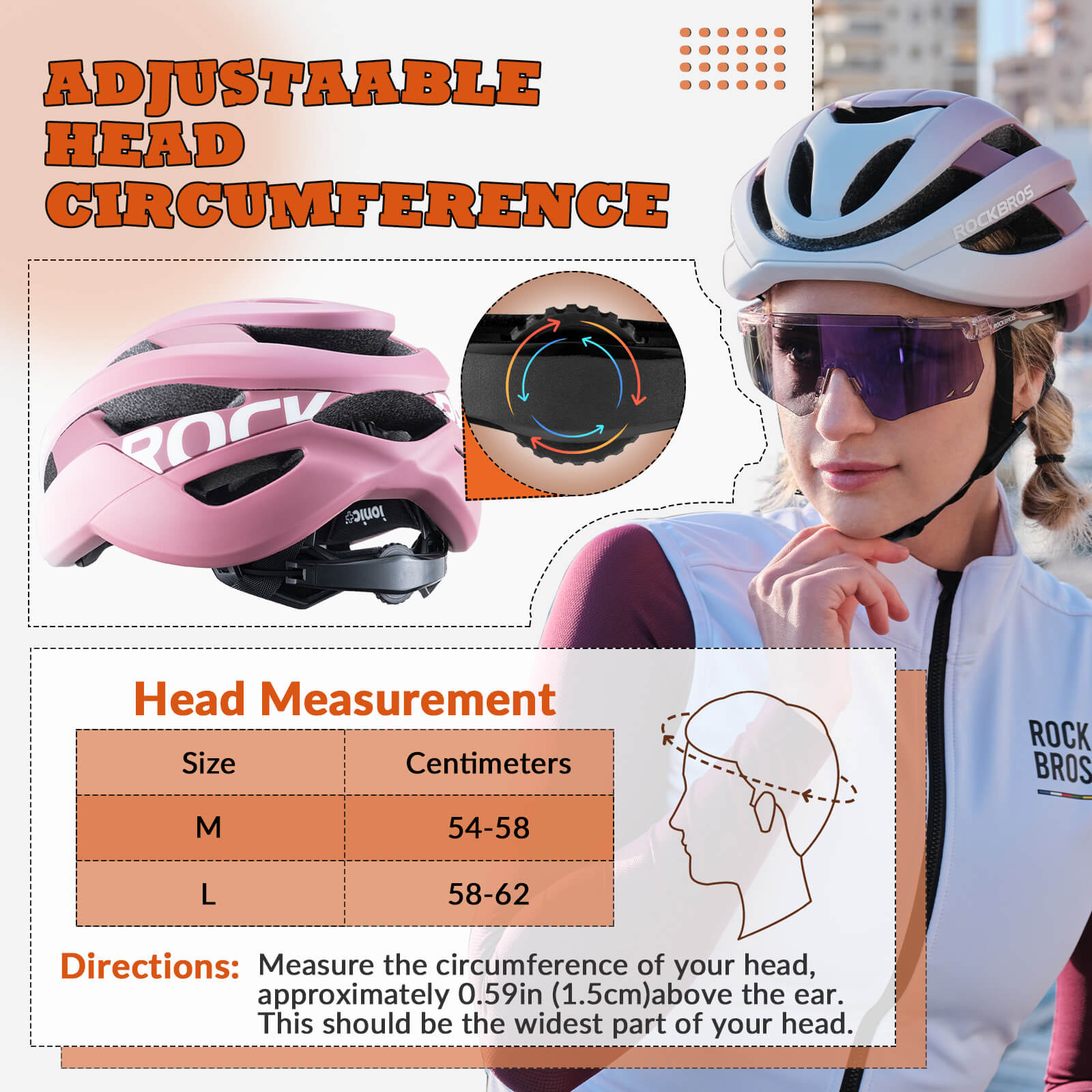 ROCKBROS cycling helmet with CPSC certification, ionic antibacterial liner, PC+EPS in-mold construction
#Color_White Pink Gradient