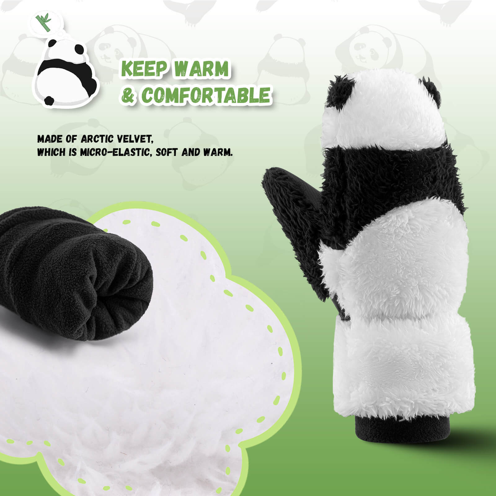 Cute panda design ski mittens by ROCKBROS for family skiing and outdoor adventures.