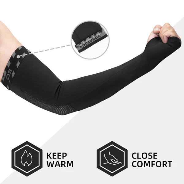 ROCKBROS unisex cycling arm warmers thermal sleeves with thumb holes for outdoor
