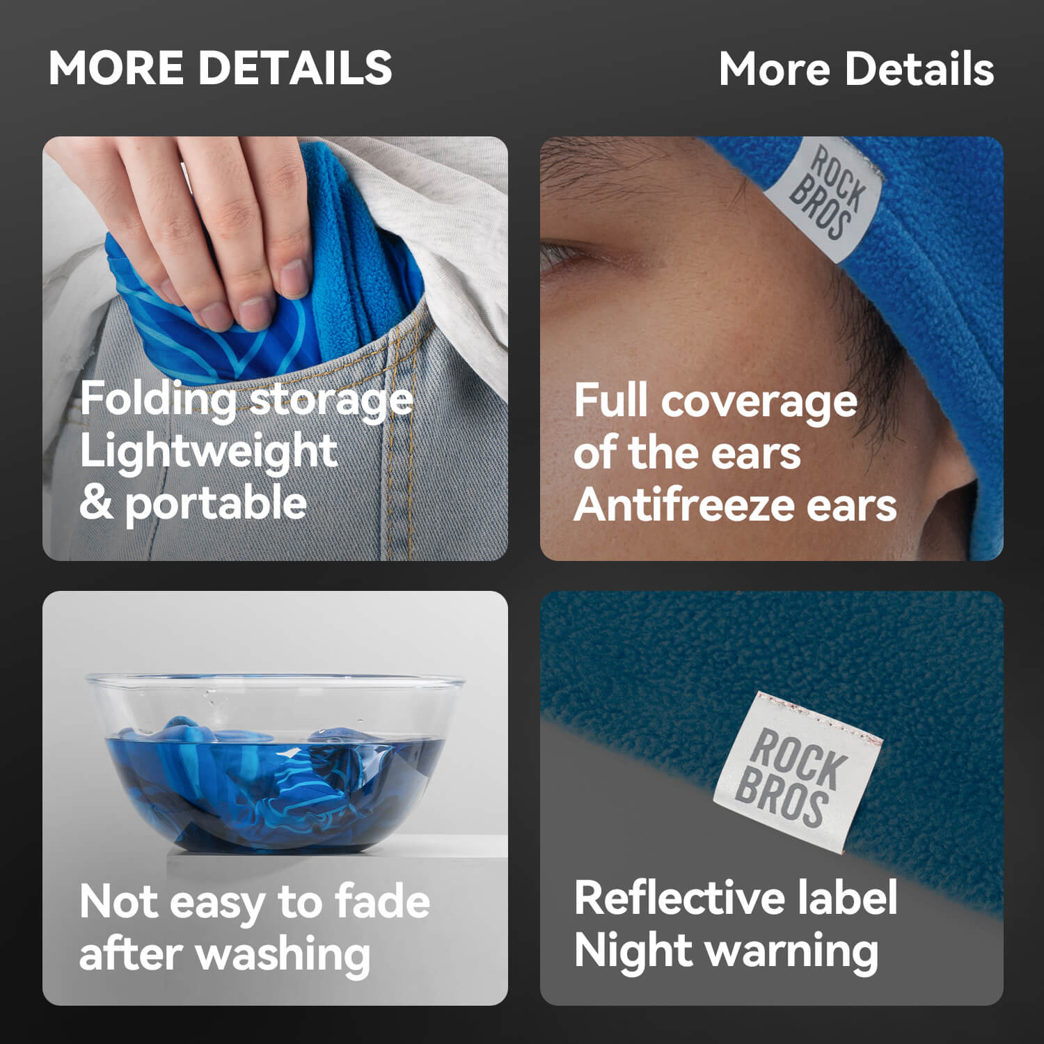 ROCKBROS reversible thermal cycling beanie for winter riding, fleece lining and soft stretch fabric for helmet use.