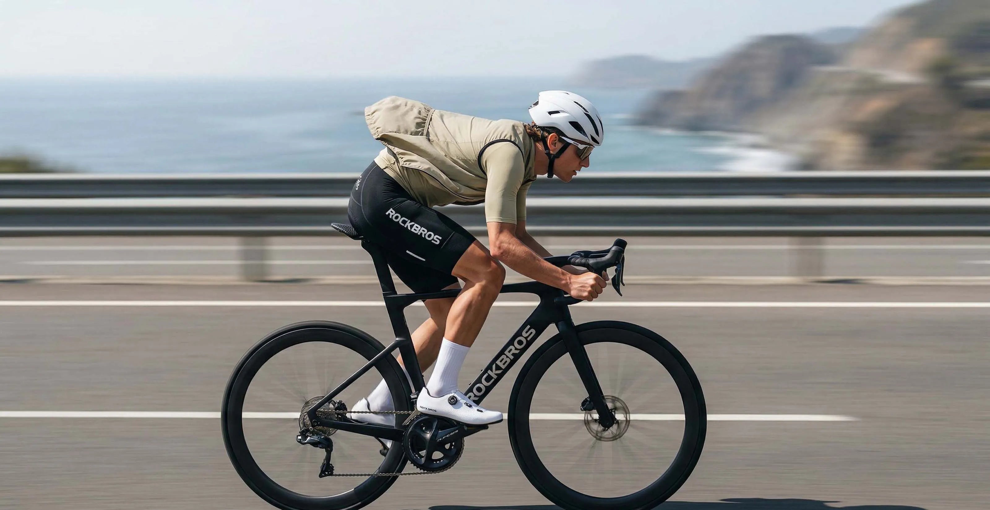 Summer cycling sun protection gear banner with UV protection clothing and accessories