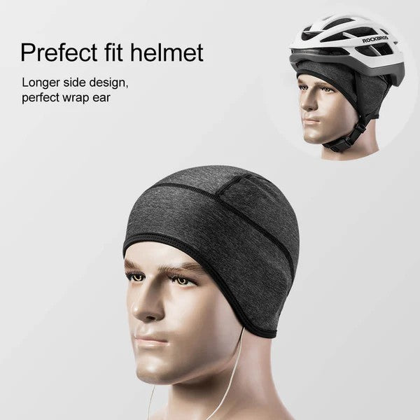 ROCKBROS cycling skull cap with ear covers and helmet liner for windproof warmth and comfort in cold weather