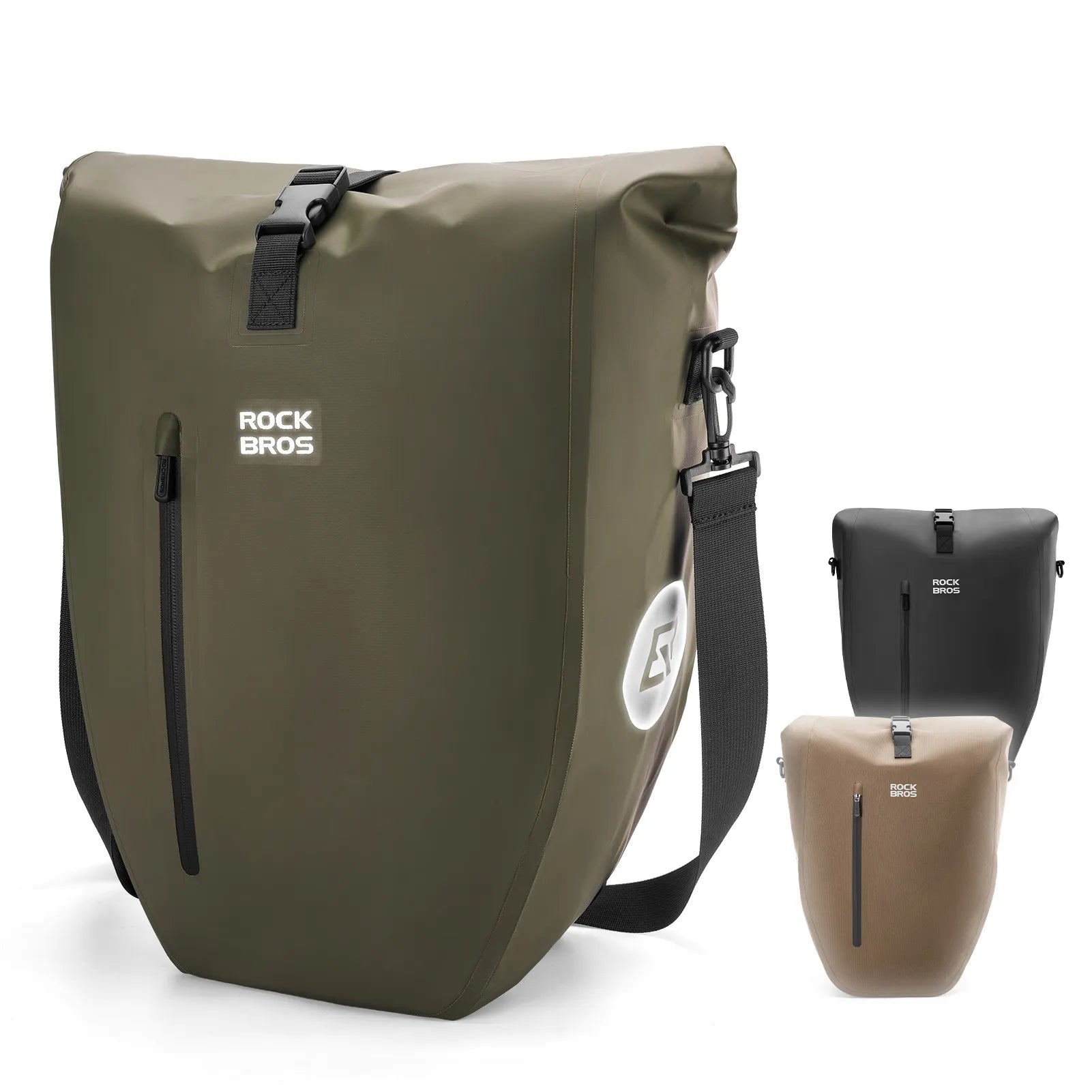 ROCKBROS black waterproof bike pannier 20L roll top rear rack bag
#Color_Dark Green