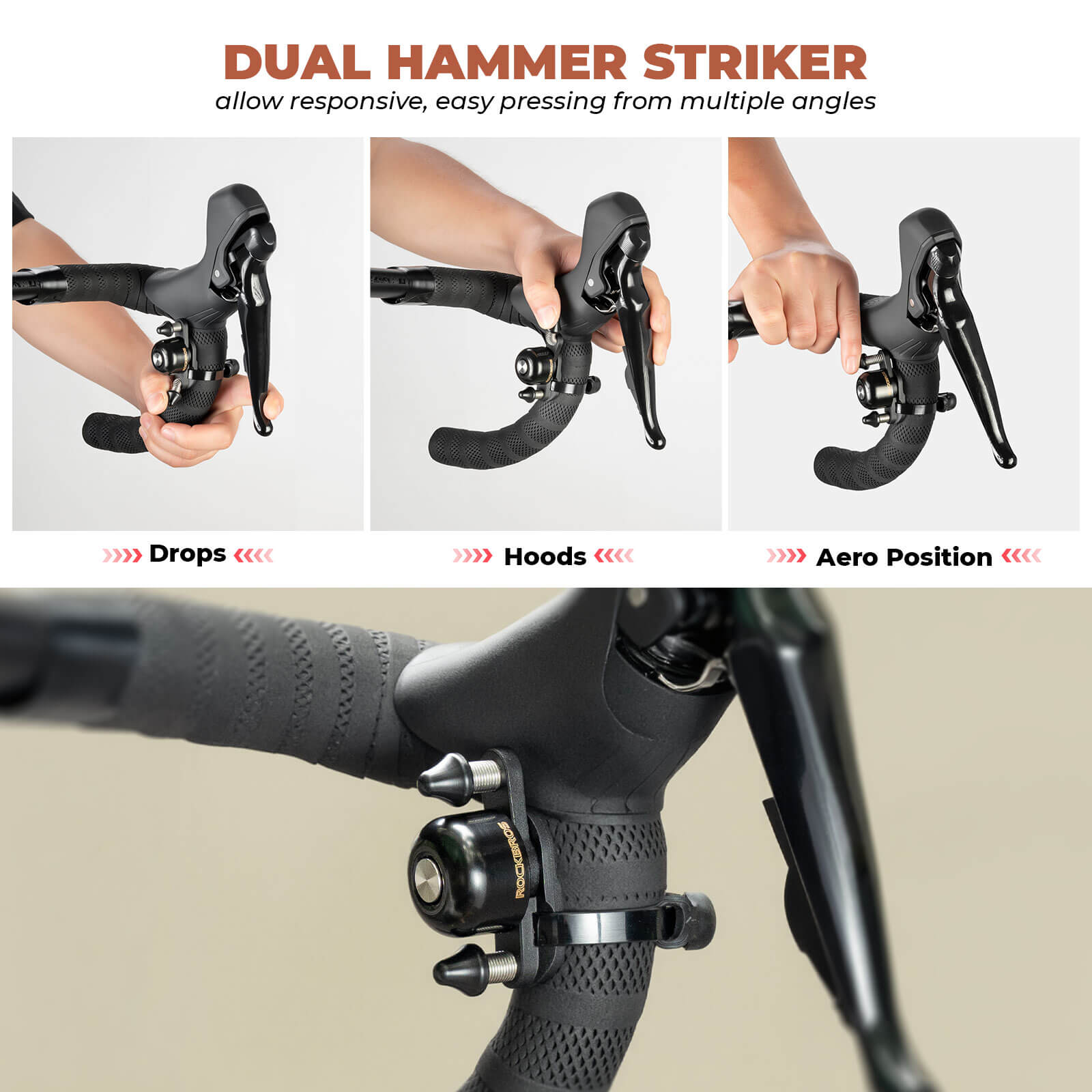 ROCKBROS double strike bike bell loud bicycle handlebar bell