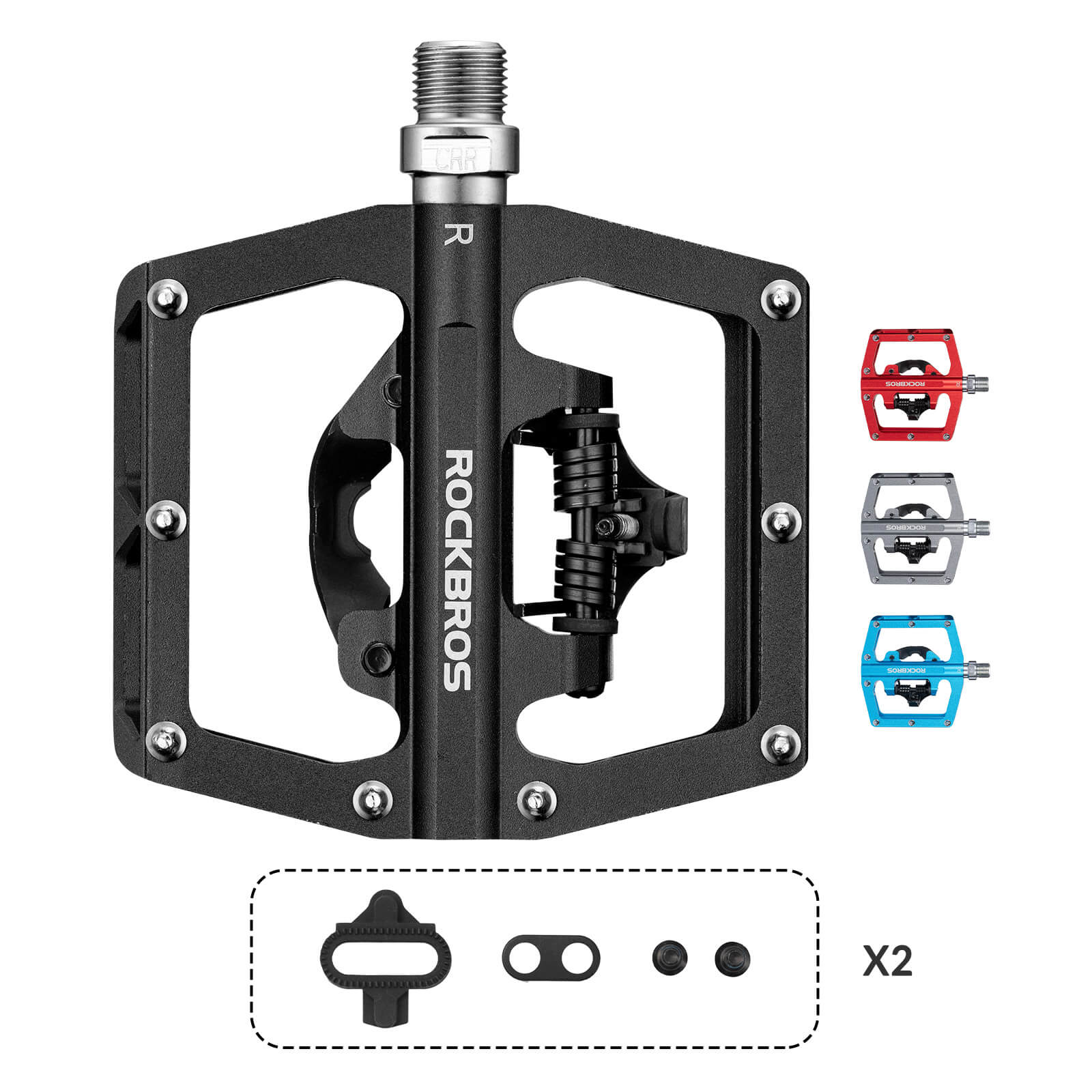 ROCKBROS Dual-Use Clipless & Flat Bike Pedals showing clipless and flat sides for mountain biking
#Color_Black