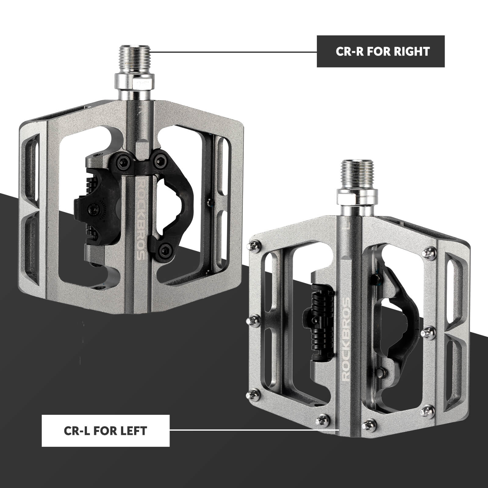 ROCKBROS Dual-Use Clipless & Flat Bike Pedals showing clipless and flat sides for mountain biking
#Color_Titanium