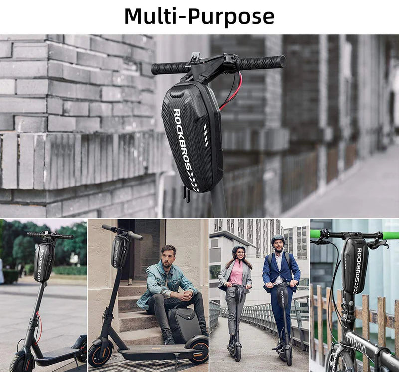 ROCKBROS electric scooter handlebar bag waterproof hard shell storage pouch for bikes and scooters