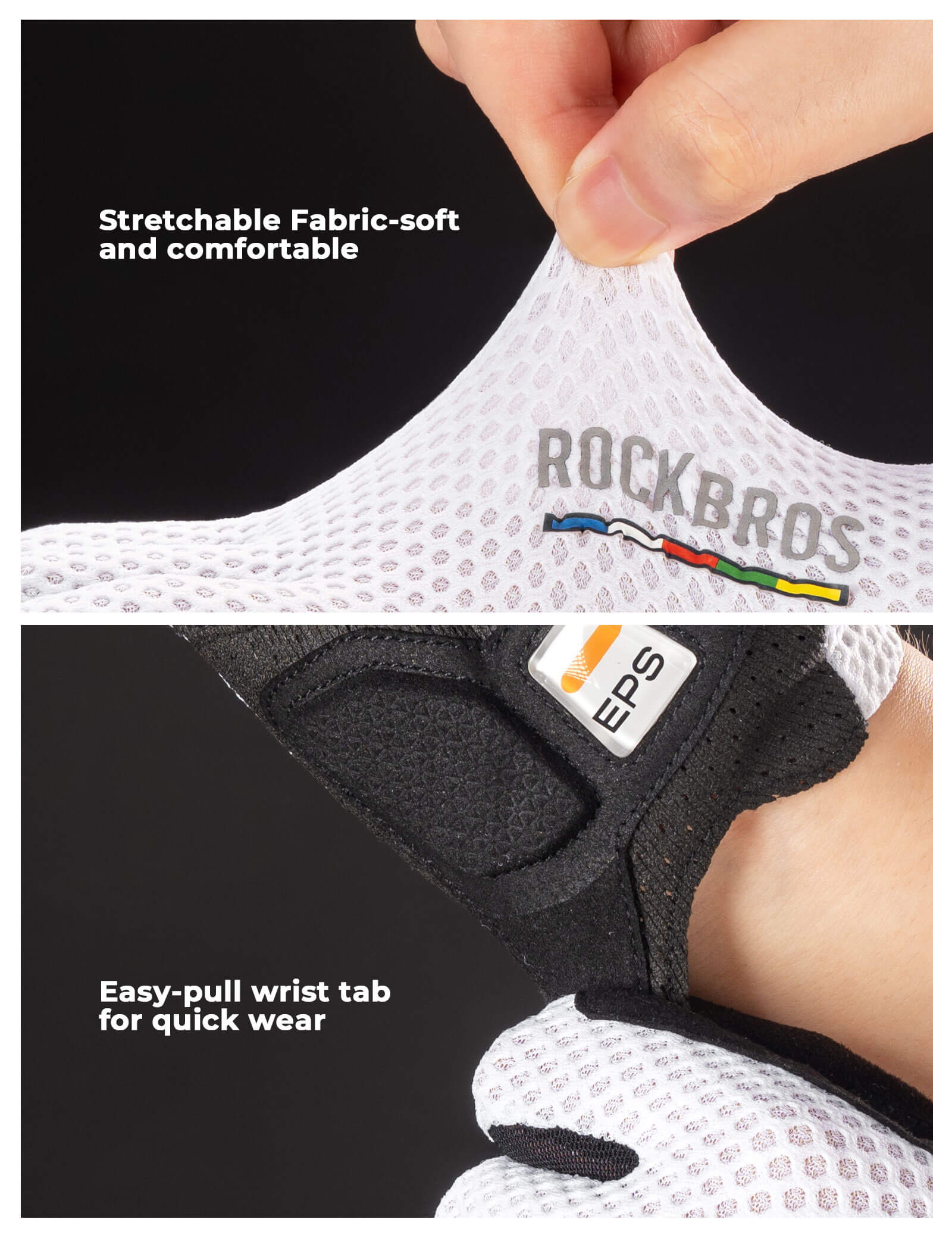 ROCKBROS EPS long finger cycling gloves with SBR padding and breathable mesh for comfortable long rides.