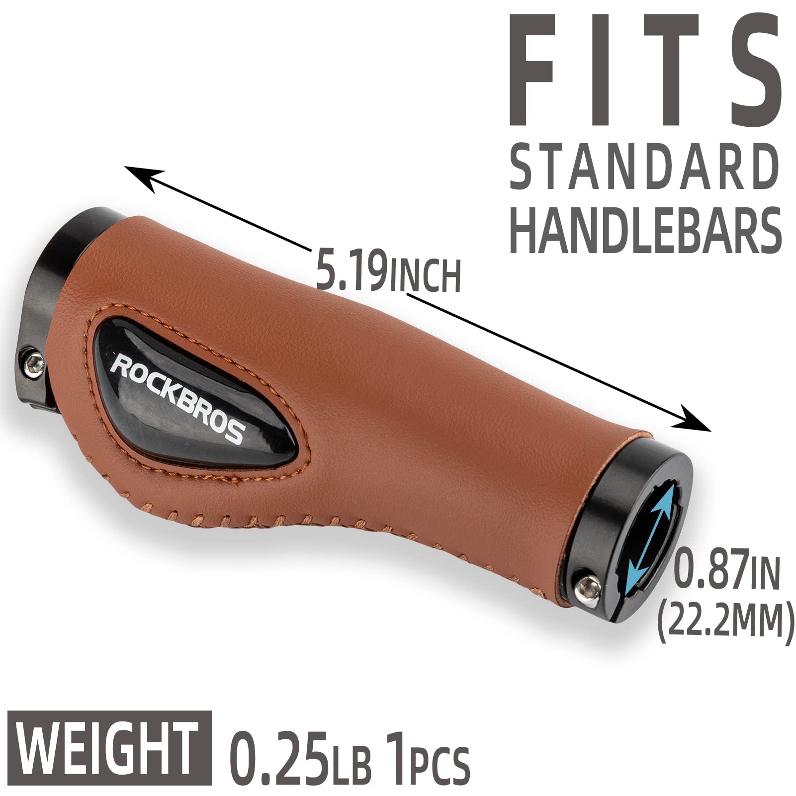 ROCKBROS ergonomic bike handlebar grips 5.19 inch with dual-lock system for secure fit
#Color_Brown