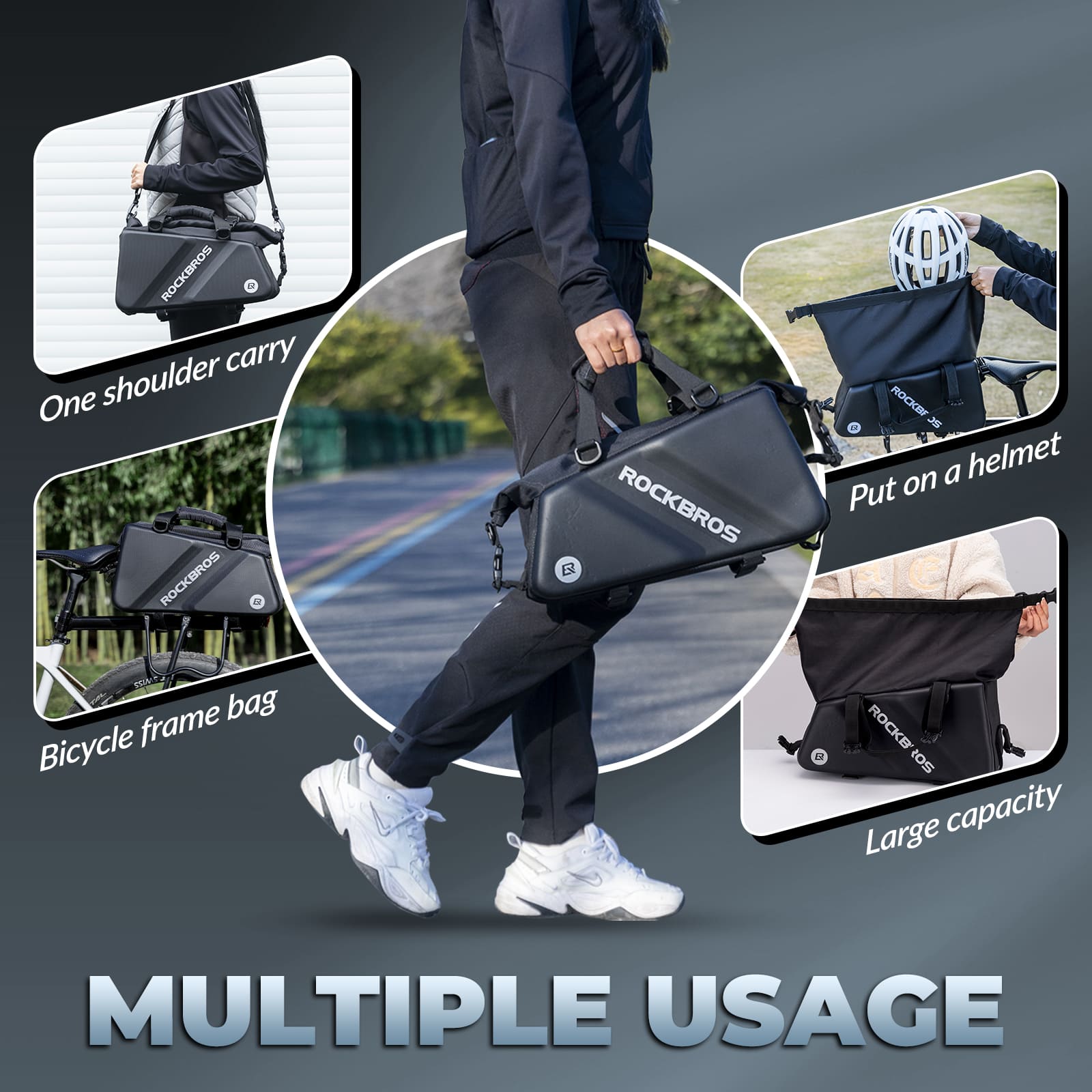 ROCKBROS EVA Hard Shell Bicycle Rear Rack Bag Large 11.6L Capacity for Commuting and Bike Touring