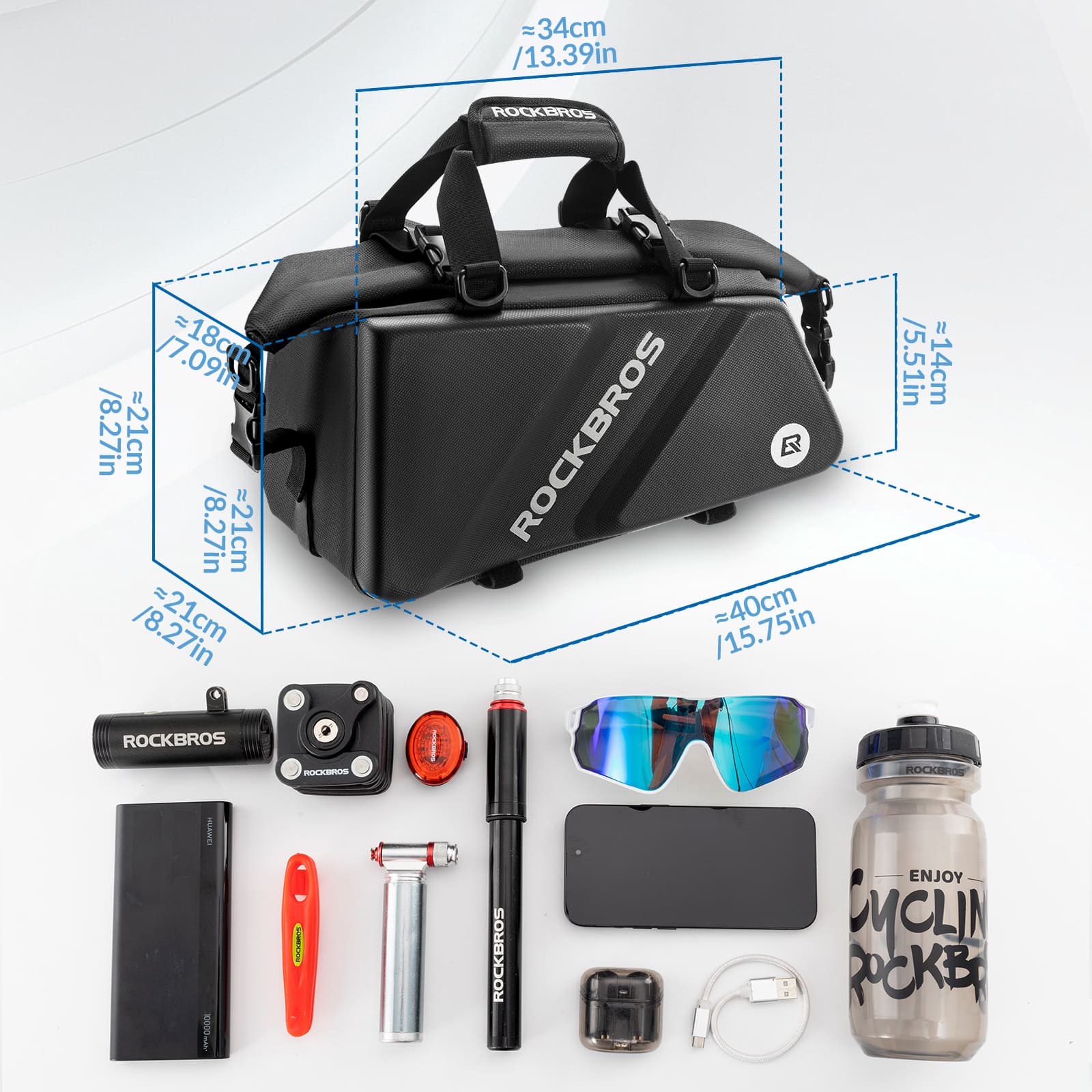 ROCKBROS EVA Hard Shell Bicycle Rear Rack Bag Large 11.6L Capacity for Commuting and Bike Touring