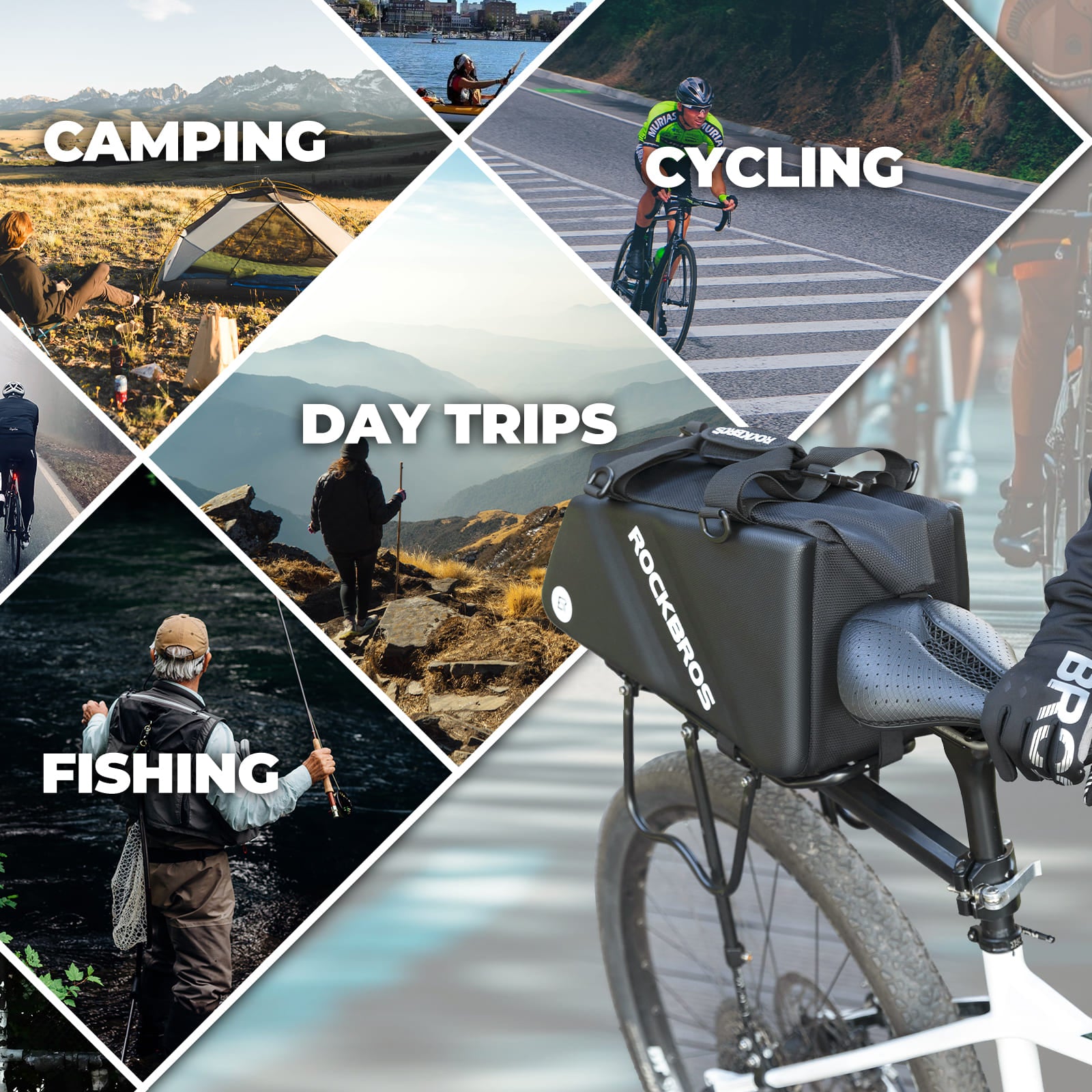 ROCKBROS EVA Hard Shell Bicycle Rear Rack Bag Large 11.6L Capacity for Commuting and Bike Touring