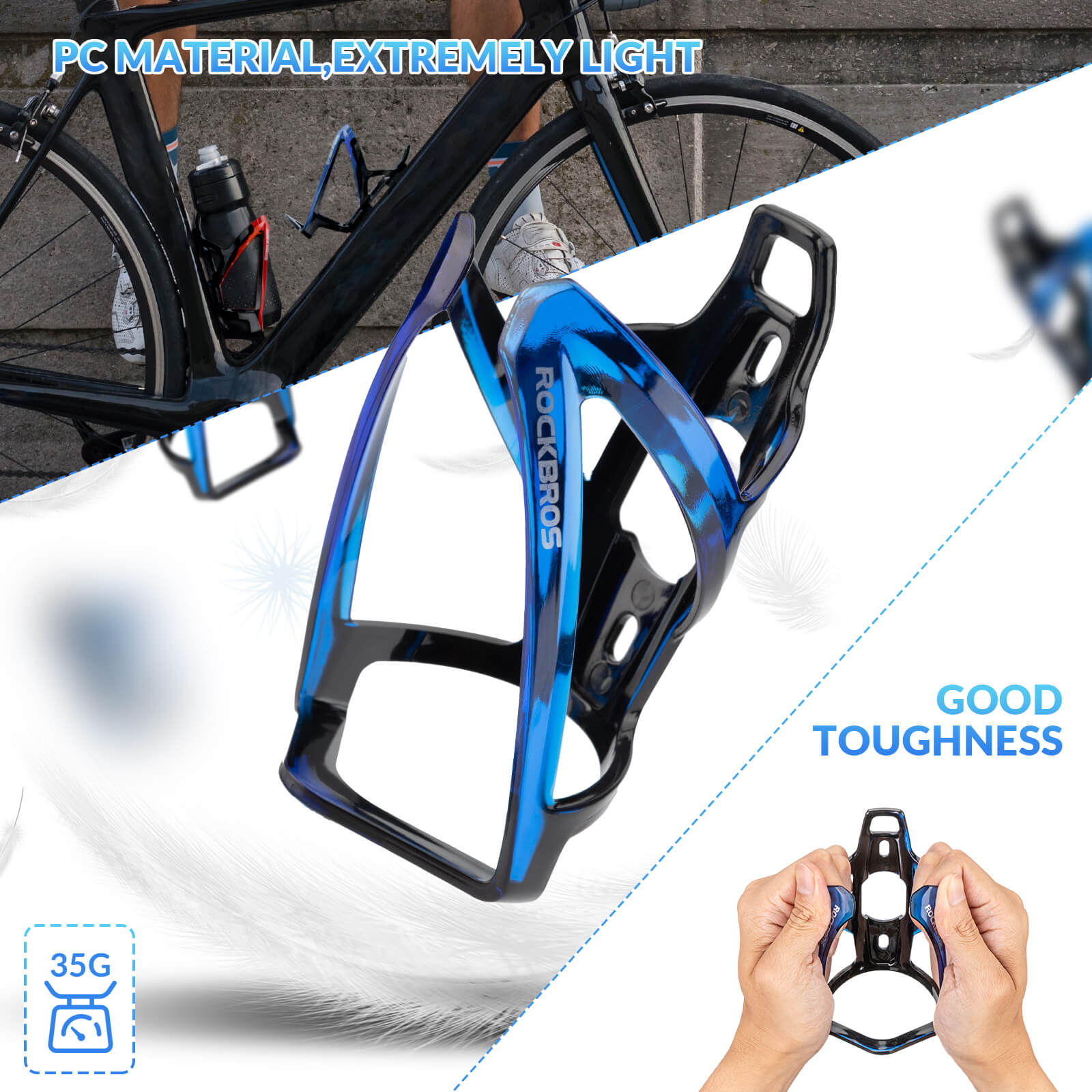 ROCKBROS FK-338 black and blue water bottle cage, universal fit for bicycles
#Color_Blue Black
