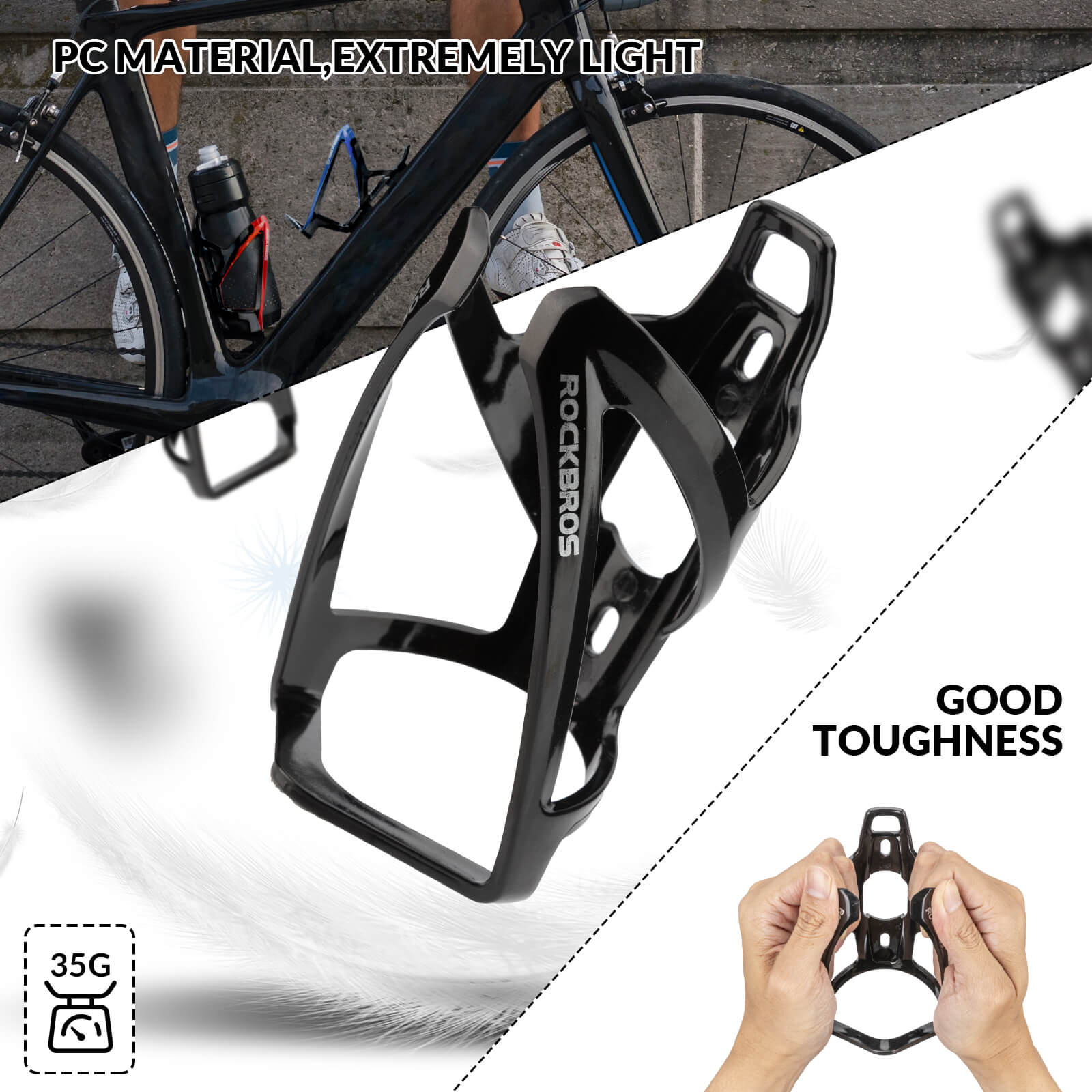 ROCKBROS FK-338 black water bottle cage for bikes, lightweight and durable
#Color_Black