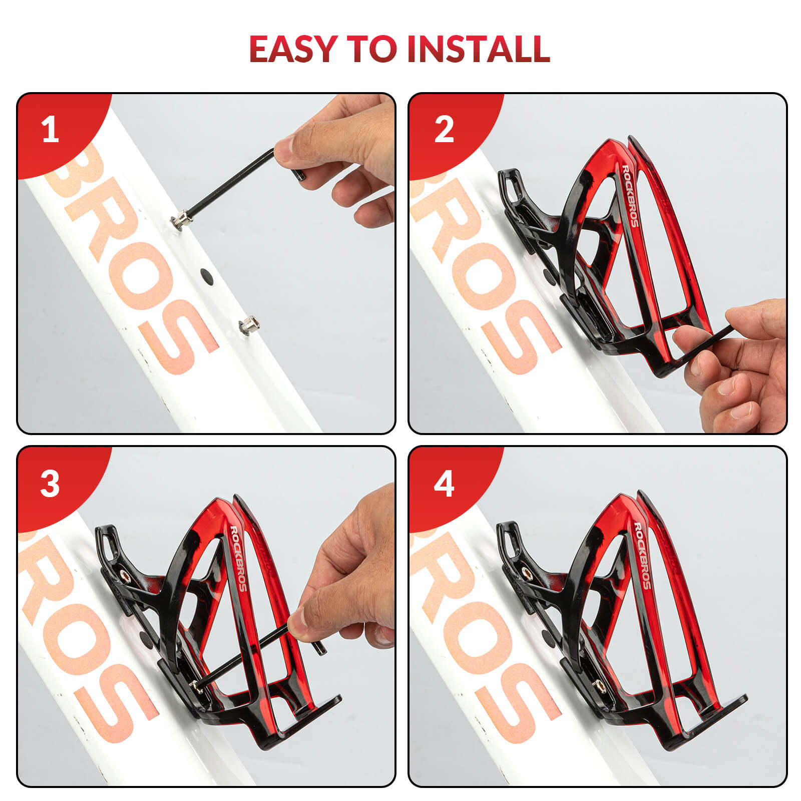 ROCKBROS FK-338 water bottle cage installation on bike frame, easy and secure setup