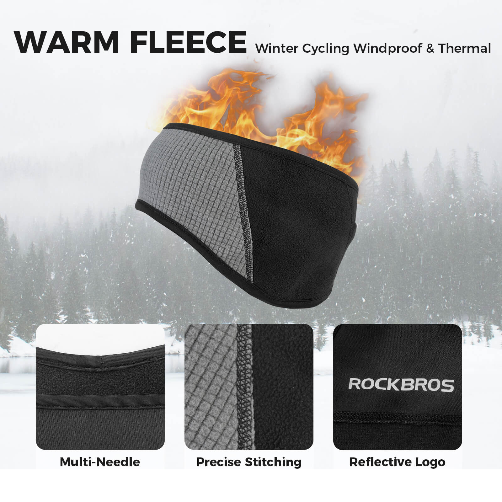 ROCKBROS fleece ear warmers headband for men and women, warm winter ear cover