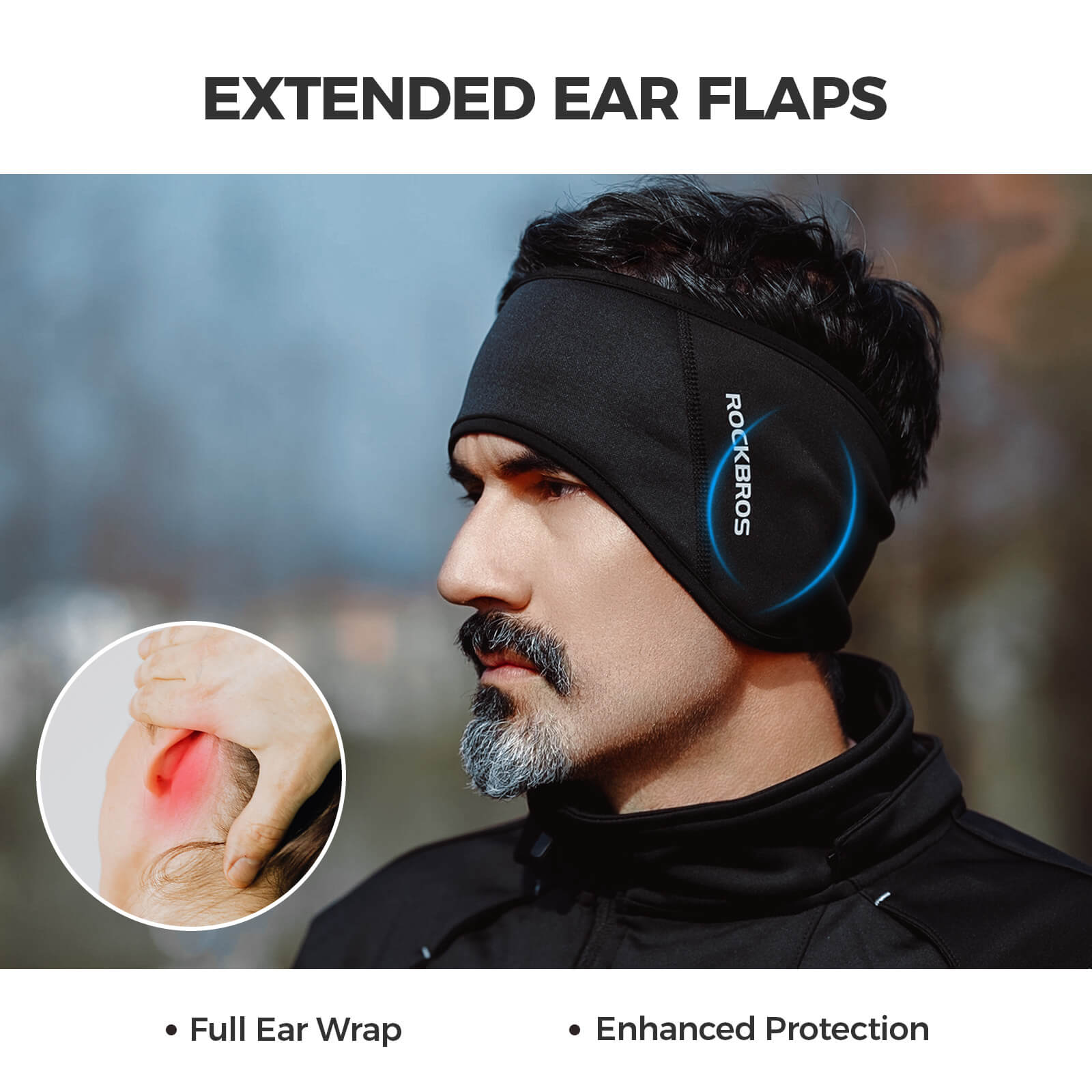 ROCKBROS fleece ear warmers headband for men and women, warm winter ear cover