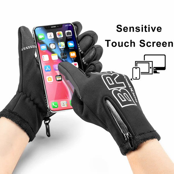 ROCKBROS fleece touchscreen cycling gloves for winter, warm windproof biking gloves with non-slip grip and water-repellent design