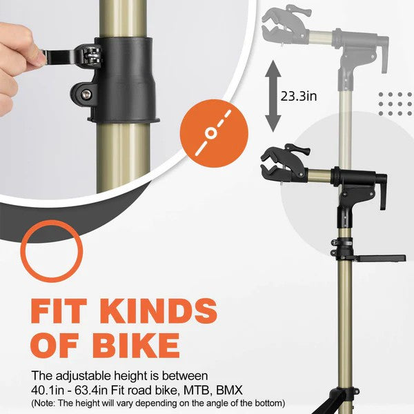 ROCKBROS double-leg bike repair stand with adjustable height and sturdy aluminum construction.