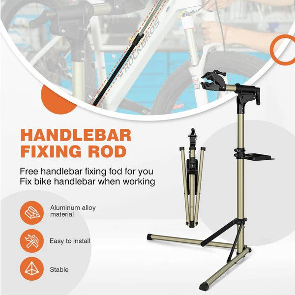 Foldable aluminum bike repair stand from ROCKBROS combining portability, durability, and corrosion resistance.