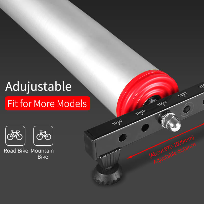 ROCKBROS foldable aluminum roller bike trainer showing both expanded and folded states for compact indoor cycling storage.