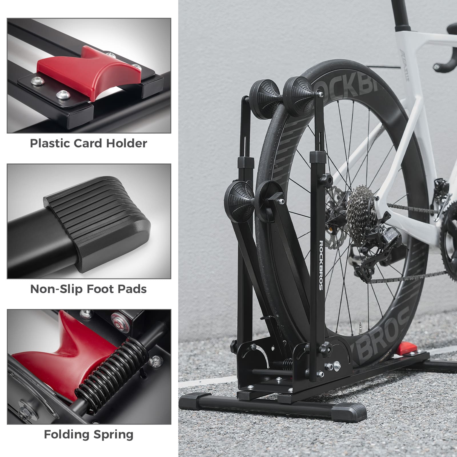 Rockbros Foldable Carbon Steel Bike Stand Bicycle Parking Rack for Road Bikes and Mountain Bikes