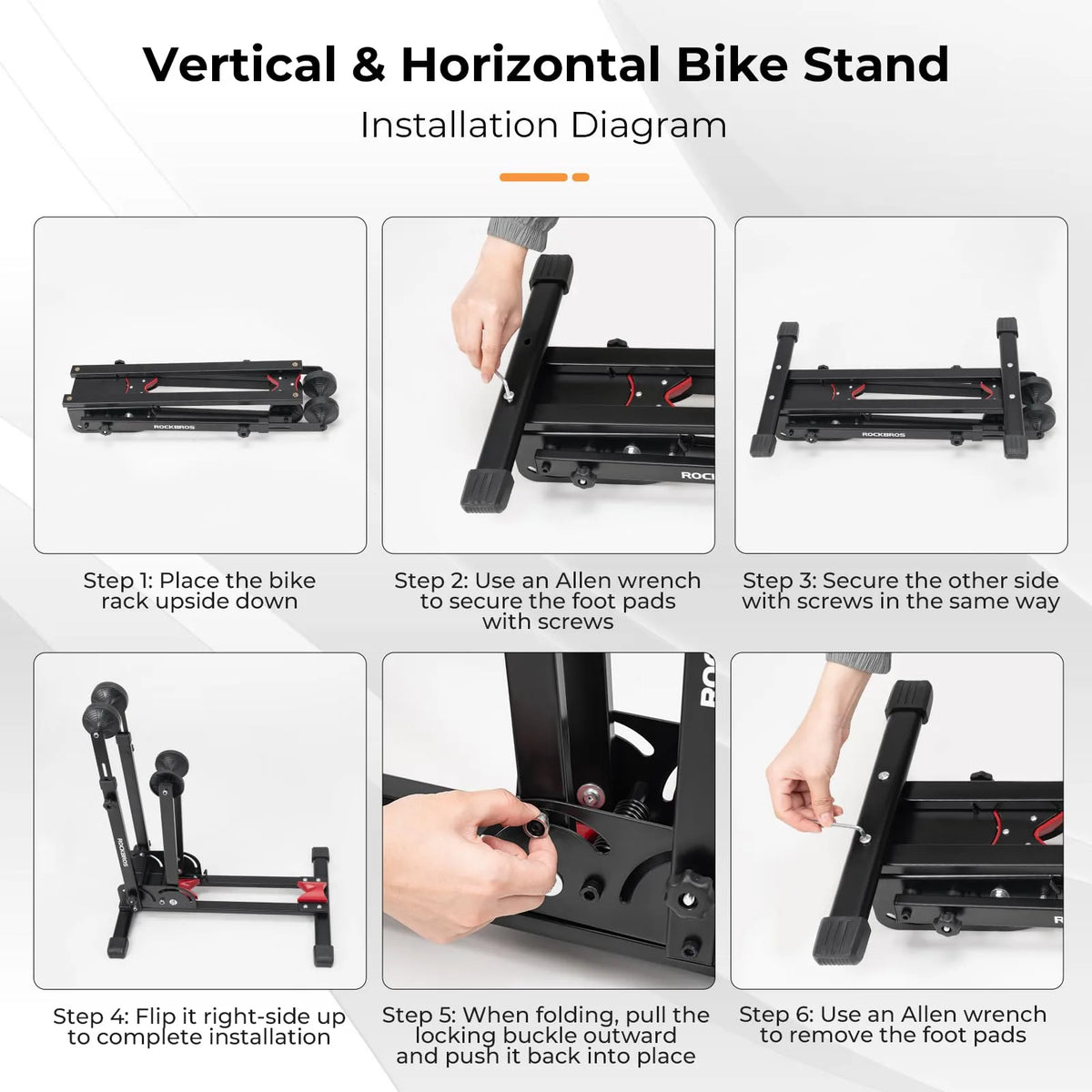 ROCKBROS foldable carbon steel bike stand for indoor bicycle storage